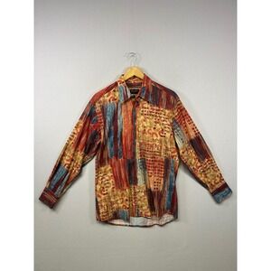 Artistic Typography Riscatto Mens Large Multicolor Abstract City Button Down